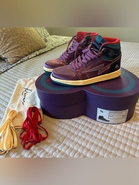 Moose Knuckles Deep Purple High-Top Sneakers with Teal and Mauve Accents